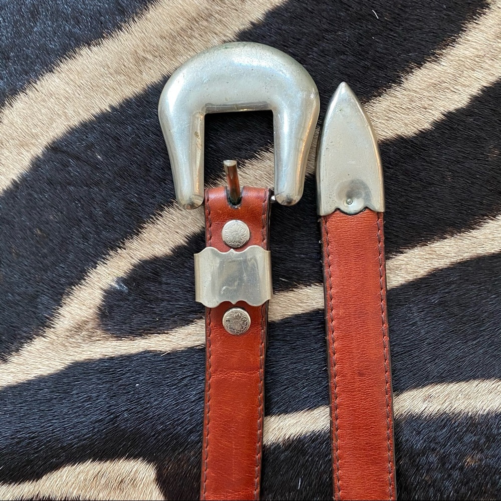 Vintage western genuine silver leather belt